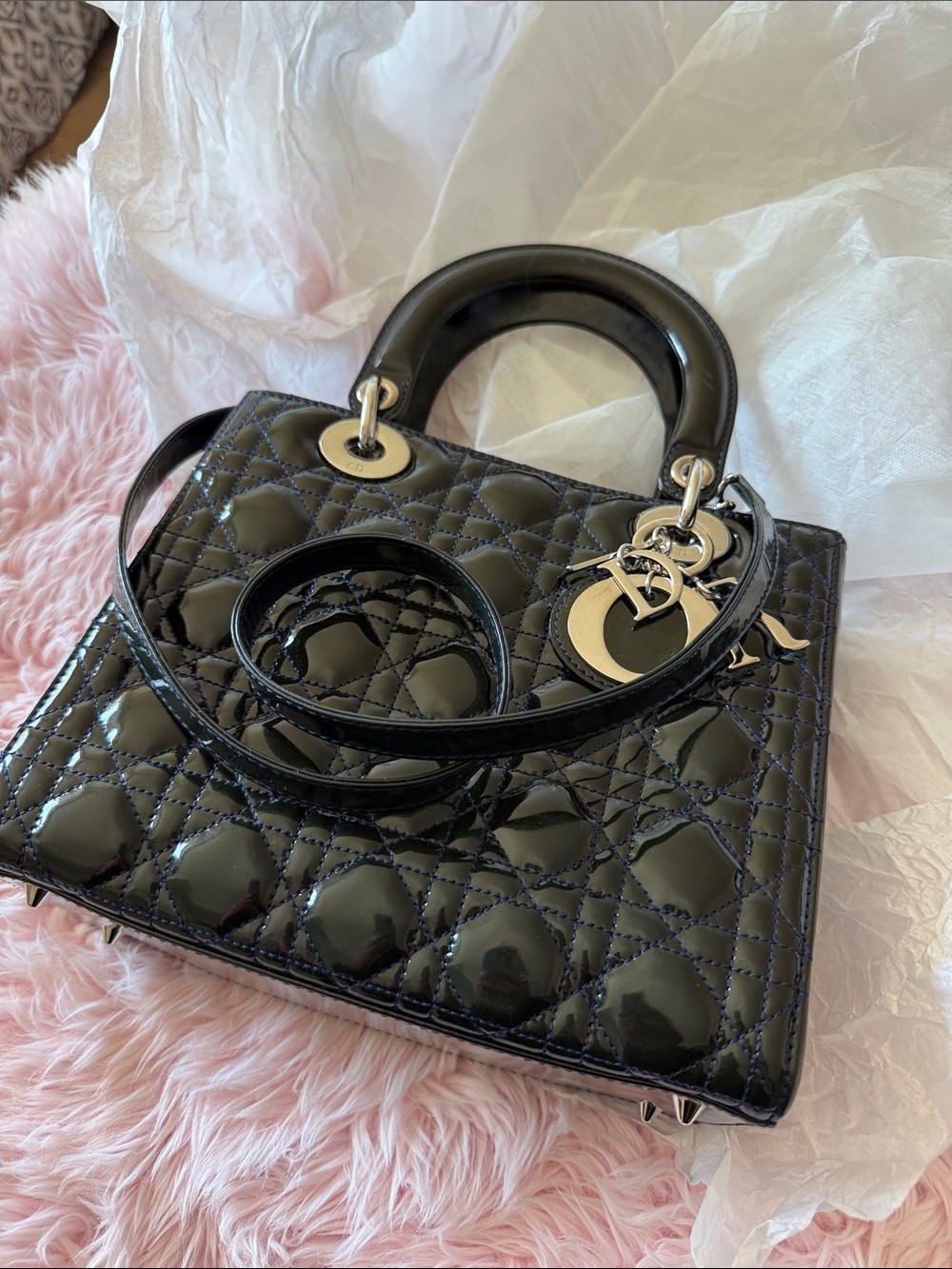 Christian Dior Hand Bag Navy Blue interior Patent black leather 3294702 - Picture 3 of 17